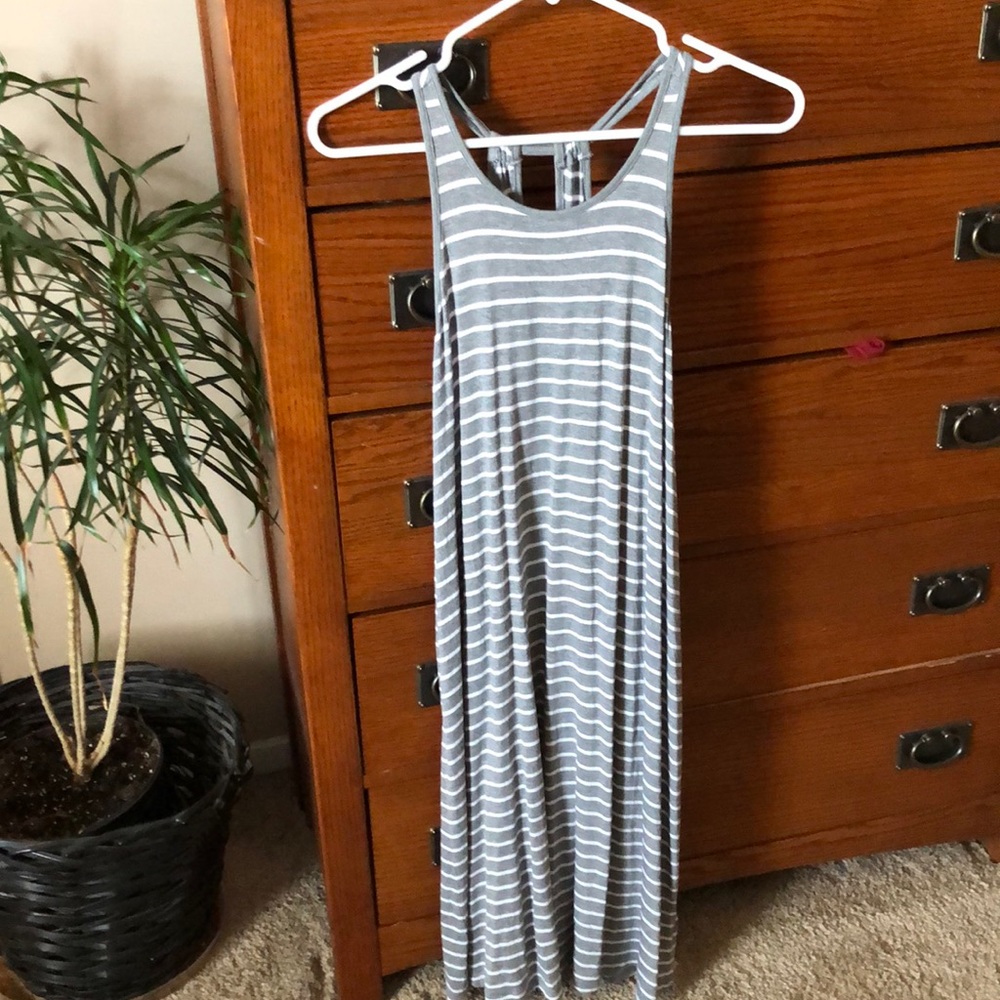 Grey and white striped sundress